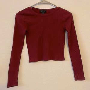 Red Ribbed long-Sleeved Topshop Crop Top